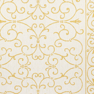 HomeRoots 5' Indoor Outdoor Area Rug in Cream and Yellow Medallion - Stylish, Durable, Easy-Care Design 703027