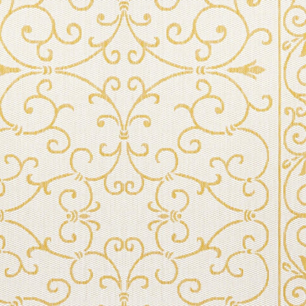 HomeRoots 5' Indoor Outdoor Area Rug in Cream and Yellow Medallion - Stylish, Durable, Easy-Care Design 703027