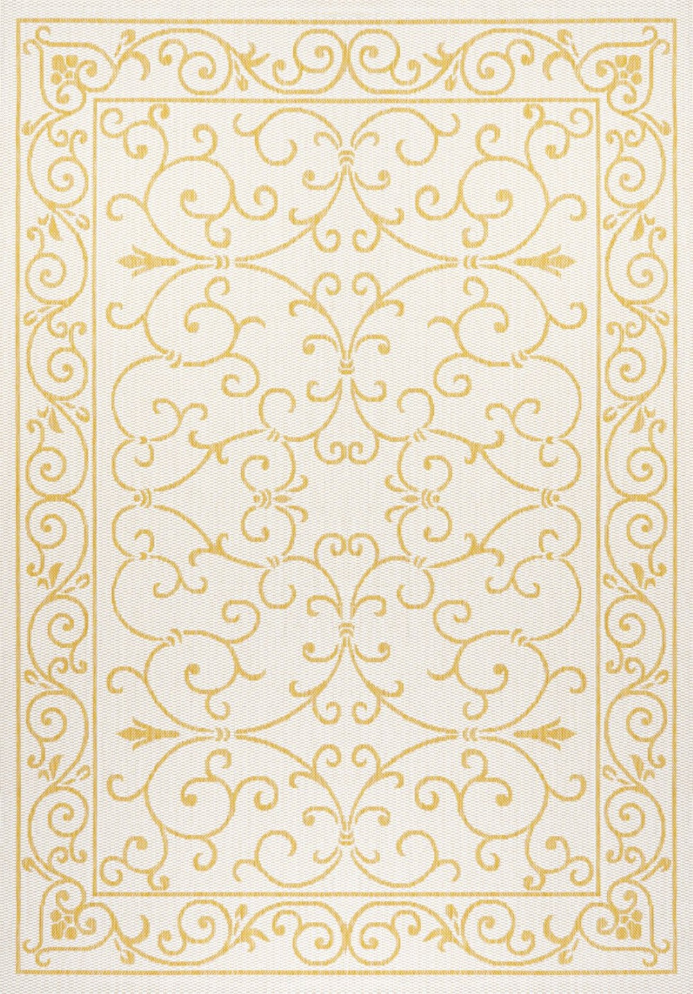 HomeRoots 5' Indoor Outdoor Area Rug in Cream and Yellow Medallion - Stylish, Durable, Easy-Care Design 703027