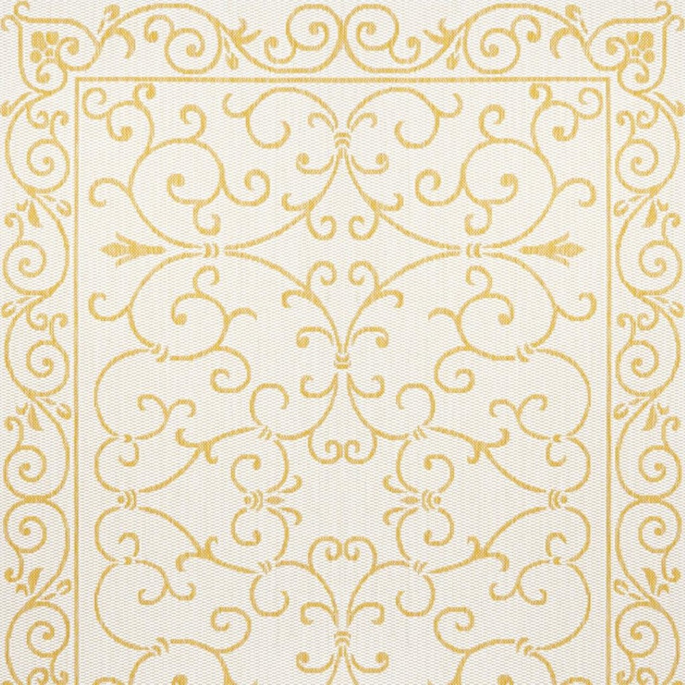 HomeRoots 8' X 10' Cream and Yellow Medallion Area Rug - Durable Indoor/Outdoor Design for Timeless Elegance 703028