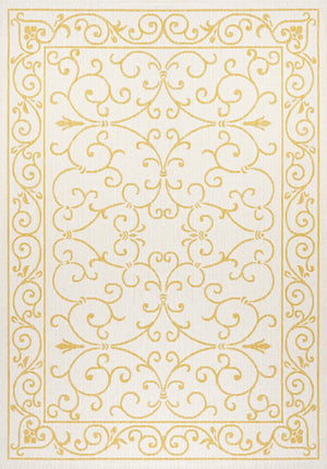 HomeRoots 8' X 10' Cream and Yellow Medallion Area Rug - Durable Indoor/Outdoor Design for Timeless Elegance 703028