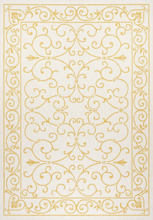 HomeRoots 8' X 10' Cream and Yellow Medallion Area Rug - Durable Indoor/Outdoor Design for Timeless Elegance 703028