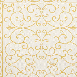 HomeRoots 9' Cream and Yellow Medallion Area Rug - Durable Indoor/Outdoor Accent for Living Spaces & Patios 703029
