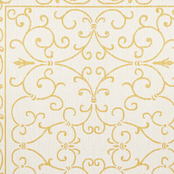 HomeRoots 9' Cream and Yellow Medallion Area Rug - Durable Indoor/Outdoor Accent for Living Spaces & Patios 703029