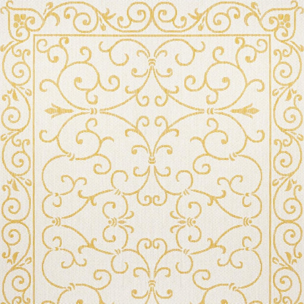 HomeRoots 9' Cream and Yellow Medallion Area Rug - Durable Indoor/Outdoor Accent for Living Spaces & Patios 703029