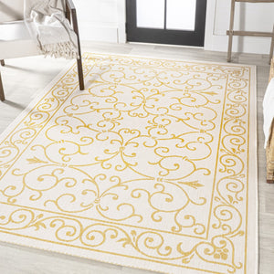 HomeRoots 9' Cream and Yellow Medallion Area Rug - Durable Indoor/Outdoor Accent for Living Spaces & Patios 703029