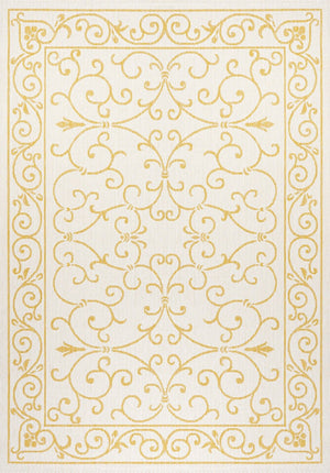 HomeRoots 9' Cream and Yellow Medallion Area Rug - Durable Indoor/Outdoor Accent for Living Spaces & Patios 703029
