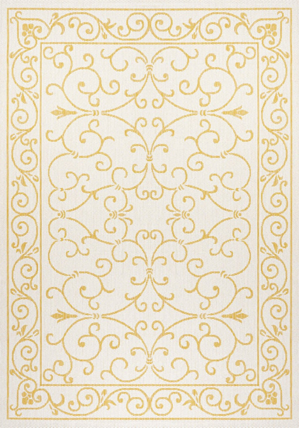 HomeRoots 9' Cream and Yellow Medallion Area Rug - Durable Indoor/Outdoor Accent for Living Spaces & Patios 703029