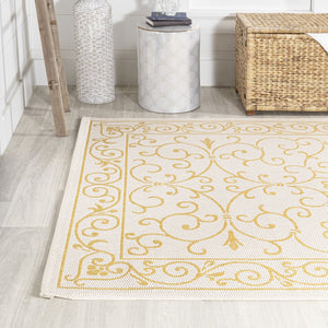 HomeRoots 9' Cream and Yellow Medallion Area Rug - Durable Indoor/Outdoor Accent for Living Spaces & Patios 703029