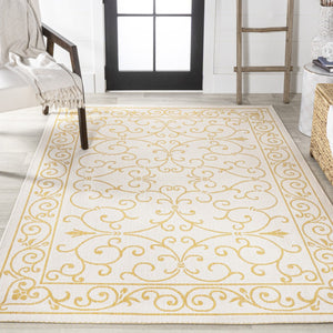 HomeRoots 9' Cream and Yellow Medallion Area Rug - Durable Indoor/Outdoor Accent for Living Spaces & Patios 703029