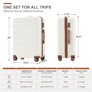 English Elm Premium Abs Hardshell 3 Piece Suitcase Set with Tsa Locks and Spinner Wheels Beige+Brown N726P171340O