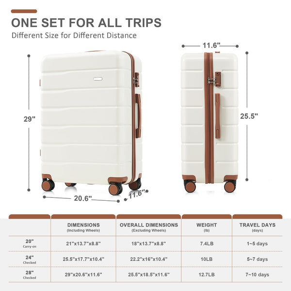 English Elm Premium Abs Hardshell 3 Piece Suitcase Set with Tsa Locks and Spinner Wheels Beige+Brown N726P171340O