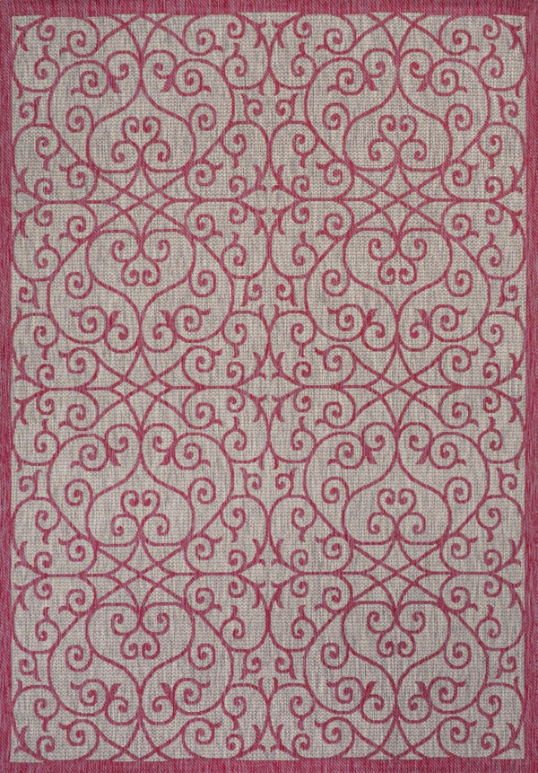 HomeRoots 5' Light Gray and Fuchsia Geometric Area Rug - Stylish, Durable, Indoor/Outdoor, Easy-Care Design 703032