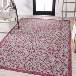 HomeRoots 5' Light Gray and Fuchsia Geometric Area Rug - Stylish, Durable, Indoor/Outdoor, Easy-Care Design 703032