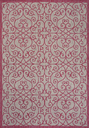HomeRoots 5' Light Gray and Fuchsia Geometric Area Rug - Stylish, Durable, Indoor/Outdoor, Easy-Care Design 703032