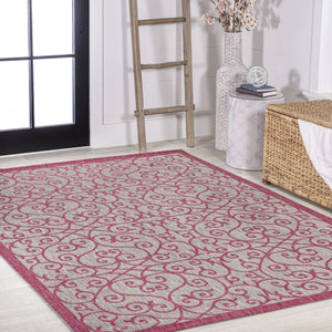 HomeRoots 8' x 10' Light Gray & Fuchsia Geometric Area Rug - Durable, Stylish, Indoor/Outdoor Versatile Decor 703033