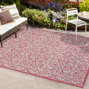 HomeRoots 8' x 10' Light Gray & Fuchsia Geometric Area Rug - Durable, Stylish, Indoor/Outdoor Versatile Decor 703033