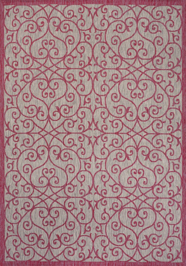 HomeRoots 9' Geometric Light Gray and Fuchsia Area Rug - Stylish Indoor/Outdoor Design for Modern Spaces 703034