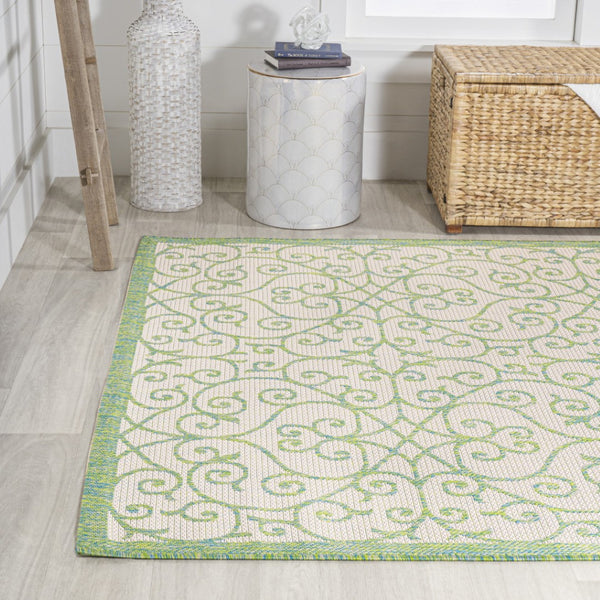 HomeRoots 8' X 10' Cream and Green Geometric Area Rug - Stylish, Durable Indoor/Outdoor Rug for Any Space 703038