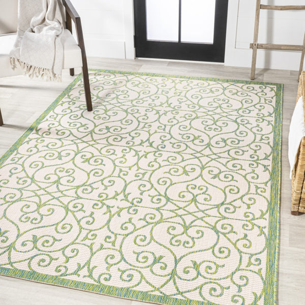 HomeRoots 9' X 12' Cream and Green Geometric Area Rug - Stylish, Durable for Indoor & Outdoor Use, Easy Care! 703039
