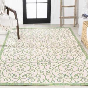 HomeRoots 9' X 12' Cream and Green Geometric Area Rug - Stylish, Durable for Indoor & Outdoor Use, Easy Care! 703039