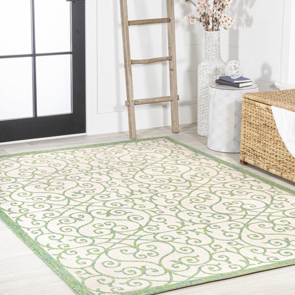 HomeRoots 9' X 12' Cream and Green Geometric Area Rug - Stylish, Durable for Indoor & Outdoor Use, Easy Care! 703039