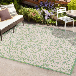 HomeRoots 9' X 12' Cream and Green Geometric Area Rug - Stylish, Durable for Indoor & Outdoor Use, Easy Care! 703039