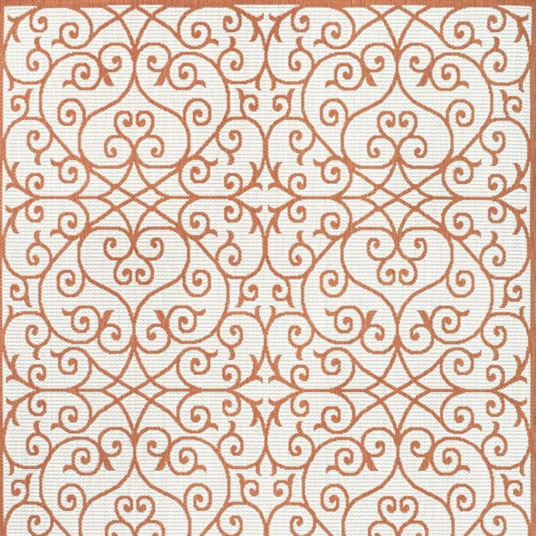 HomeRoots 5' Cream and Orange Geometric Area Rug - Durable Indoor/Outdoor Design for Modern Spaces, Versatile! 703042