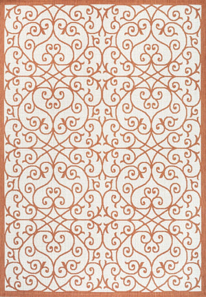 HomeRoots 5' Cream and Orange Geometric Area Rug - Durable Indoor/Outdoor Design for Modern Spaces, Versatile! 703042