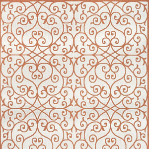 HomeRoots 8' X 10' Cream and Orange Geometric Area Rug - Stylish, Durable Accent for Indoor or Outdoor Spaces 703043