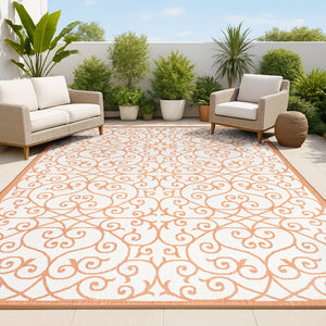 HomeRoots 8' X 10' Cream and Orange Geometric Area Rug - Stylish, Durable Accent for Indoor or Outdoor Spaces 703043