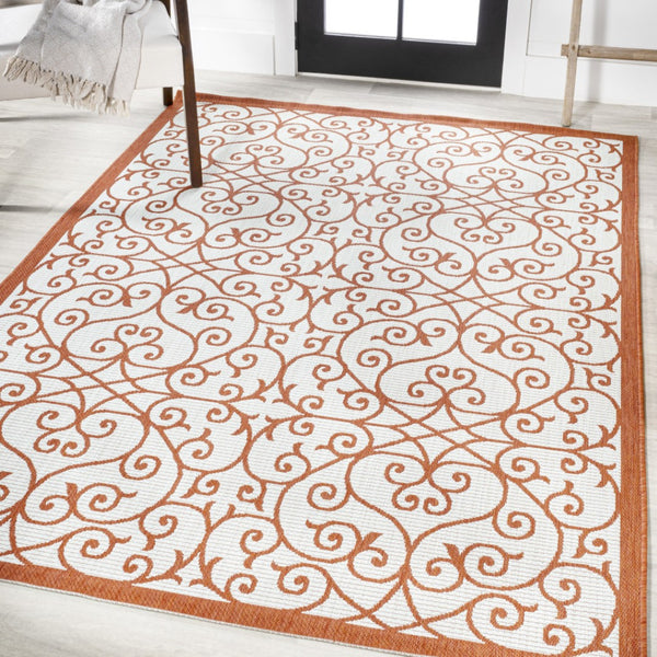 HomeRoots 8' X 10' Cream and Orange Geometric Area Rug - Stylish, Durable Accent for Indoor or Outdoor Spaces 703043