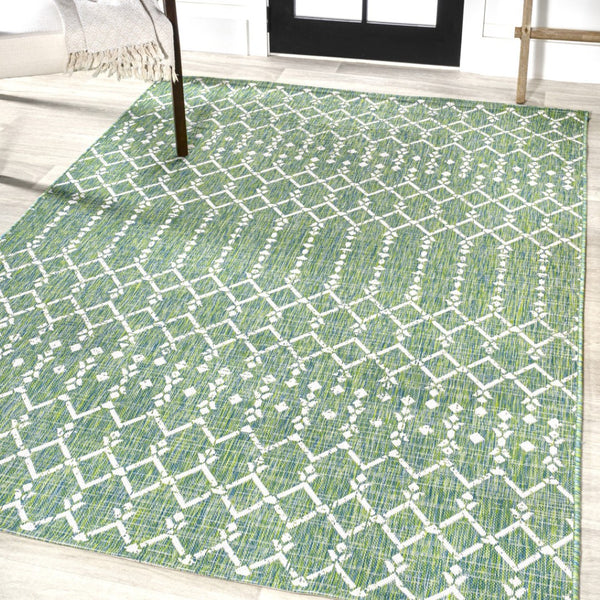HomeRoots 8' Green and Cream Trellis Area Rug - Durable, Stylish, Indoor/Outdoor Design for Any Space Upgrade 703048