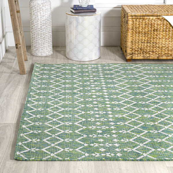HomeRoots 8' Green and Cream Trellis Area Rug - Durable, Stylish, Indoor/Outdoor Design for Any Space Upgrade 703048