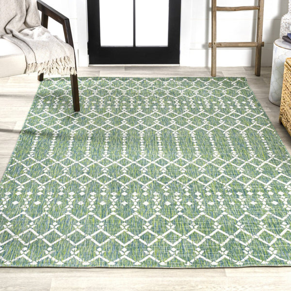 HomeRoots 8' Green and Cream Trellis Area Rug - Durable, Stylish, Indoor/Outdoor Design for Any Space Upgrade 703048