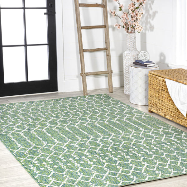 HomeRoots 8' Green and Cream Trellis Area Rug - Durable, Stylish, Indoor/Outdoor Design for Any Space Upgrade 703048