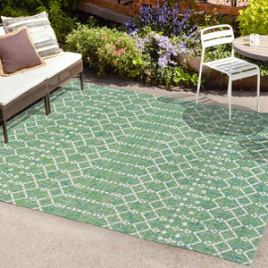 HomeRoots 8' Green and Cream Trellis Area Rug - Durable, Stylish, Indoor/Outdoor Design for Any Space Upgrade 703048
