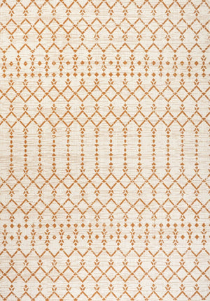 HomeRoots 5' Stylish Cream and Orange Trellis Area Rug – Durable, Weather-Resistant Design for Indoor/Outdoor Use 703052