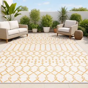 HomeRoots 8' X 10' Cream and Orange Trellis Rug – Stylish, Weather-Resistant Indoor/Outdoor Area Rug for Any Space 703053