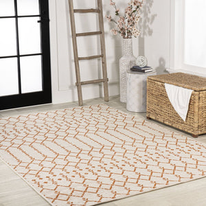 HomeRoots 9' X 12' Cream and Orange Trellis Area Rug – Durable, Stylish Design for Indoor & Outdoor Spaces 703054