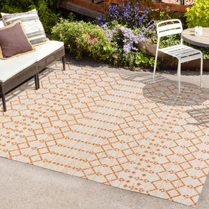 HomeRoots 9' X 12' Cream and Orange Trellis Area Rug – Durable, Stylish Design for Indoor & Outdoor Spaces 703054