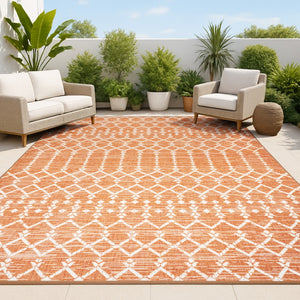 HomeRoots 5' Vibrant Orange and Cream Trellis Area Rug – Stylish, Durable Indoor/Outdoor Decor for Any Space 703057