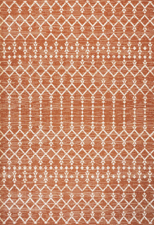 HomeRoots 5' Vibrant Orange and Cream Trellis Area Rug – Stylish, Durable Indoor/Outdoor Decor for Any Space 703057