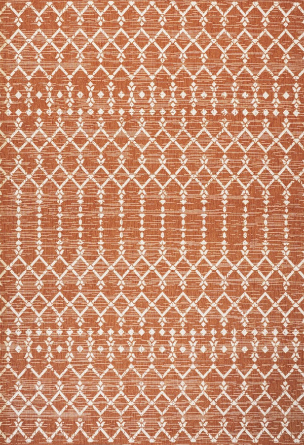 HomeRoots 9' X 12' Orange and Cream Trellis Area Rug - Durable Indoor/Outdoor Solution for Stylish Spaces 703059