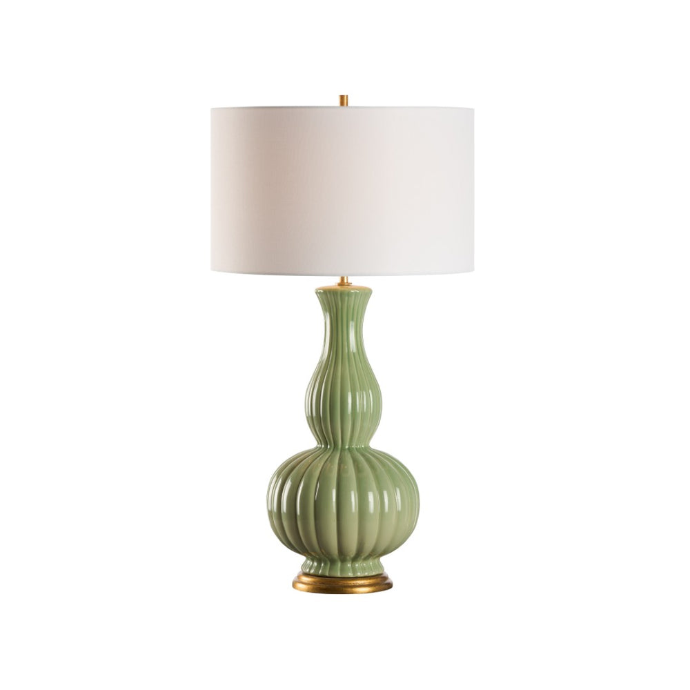 Chelsea House Augusta Ceramic Table Lamp In Olive Glaze With Gold Leaf Accents And White Shade — Bill Cain Design 70306