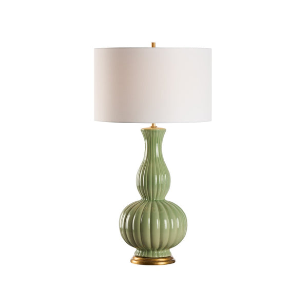 Chelsea House Augusta Ceramic Table Lamp In Olive Glaze With Gold Leaf Accents And White Shade — Bill Cain Design 70306