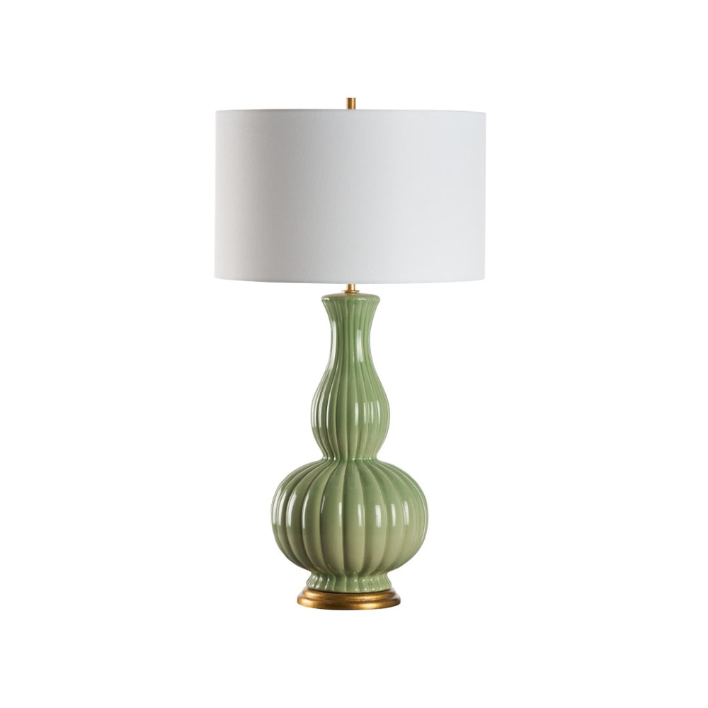 Chelsea House Augusta Ceramic Table Lamp In Olive Glaze With Gold Leaf Accents And White Shade — Bill Cain Design 70306