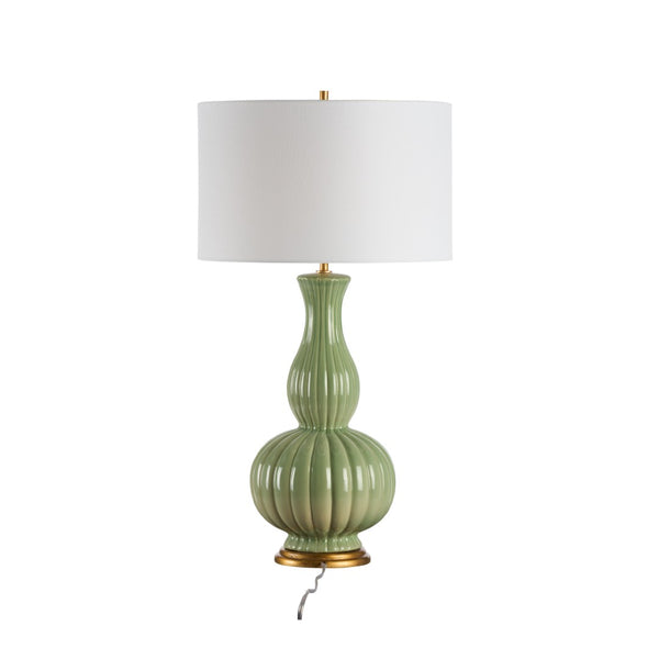 Chelsea House Augusta Ceramic Table Lamp In Olive Glaze With Gold Leaf Accents And White Shade — Bill Cain Design 70306
