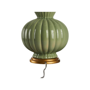 Chelsea House Augusta Ceramic Table Lamp In Olive Glaze With Gold Leaf Accents And White Shade — Bill Cain Design 70306