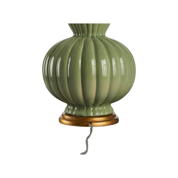 Chelsea House Augusta Ceramic Table Lamp In Olive Glaze With Gold Leaf Accents And White Shade — Bill Cain Design 70306